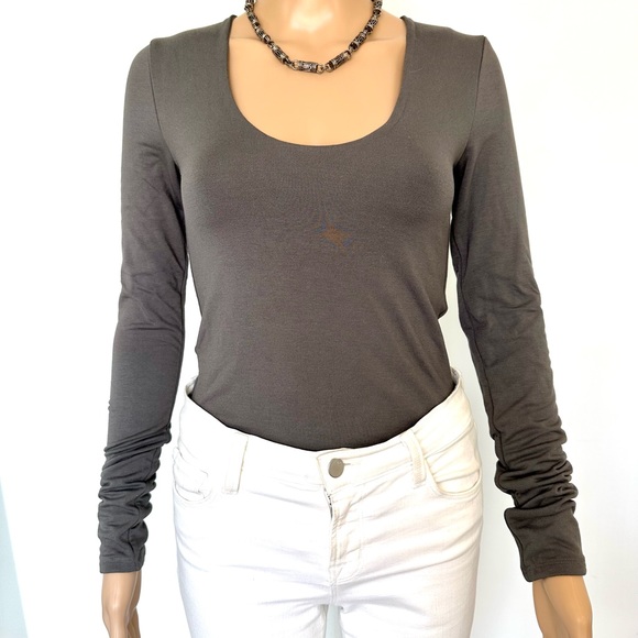 Re Ona Scoop Thong Body Suit in Charcoal in Small - Picture 4 of 11